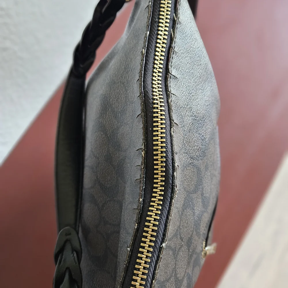 Coach Dark Brown Signature Canvas Shoulder Bag with Gold Hardware - Picture 4 of 9